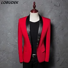 Red Black Male Formal Suits Crystals Slim Wedding Dresses Prom Stage Host Performance outfit Nightclub singer DS show costumes