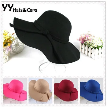 

New Hats For Women Wool Fedoras Hat Ladies Dome Rolled Wool Wide Brim Felt Hat Beanies Circular Caps chapeu de feltro YY0346