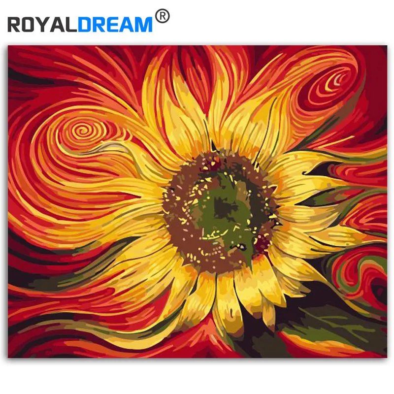 

ROYALDREAM Abstract Sunflower DIY Digital Oil Painting By Numbers Europe Abstract Canvas Painting For Living Room Wall Art