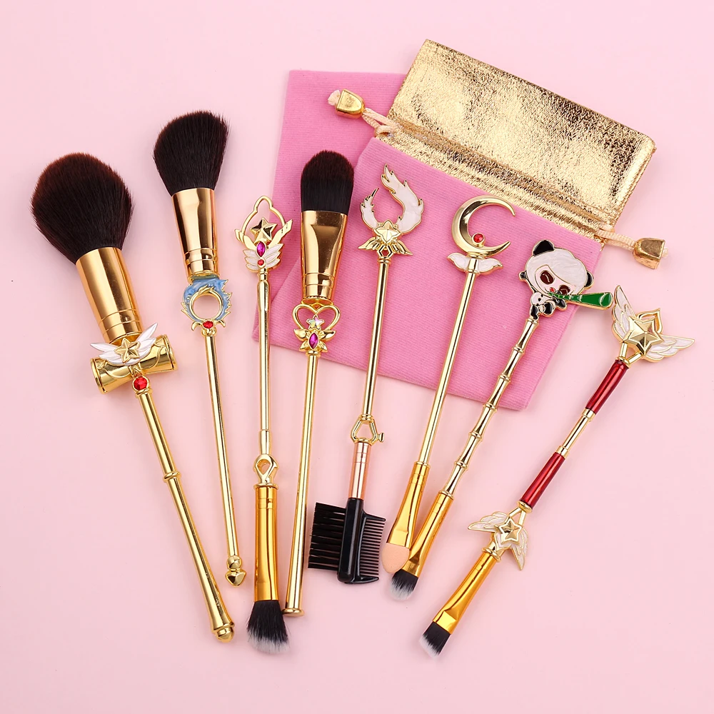 

8pcs/Set Online Game Makeup Brushes Set Soft Hair Bright Gold Foundation Concealer Eye Shadow Brushes Magic Girl Makeup Brush