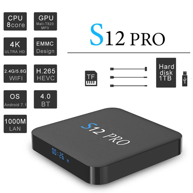 

S12 PRO 3GB 32GB Android 7.1 TV Box Amlogic S912 Octa Core 2.4/5GHZ Wifi 1000M LAN BT4.0 4K H.265 Smart Media Player Set top box