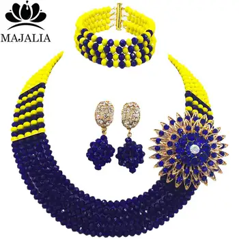 

Majalia Fashion Nigeria Wedding African Beads Jewelry Set Yellow and Royal blue Crystal Necklace Bridal Jewelry Sets VU014