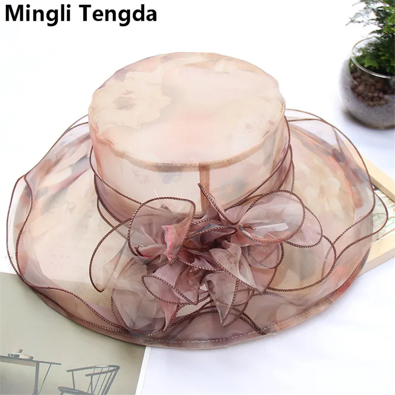Шляпа от солнца Mingli Tengda Свадебные шляпы из органзы с цветами большая свадебная