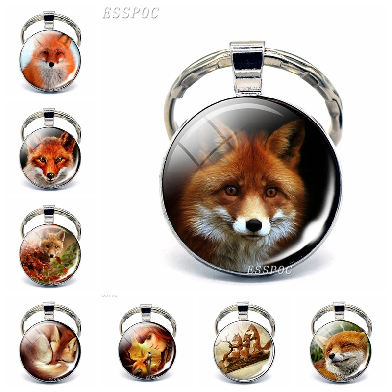 

Fox Keychain Glass Cabochon Jewelry Lovely Fox Key Chain Fashion Animal Pendant for Women Daughter Gifts