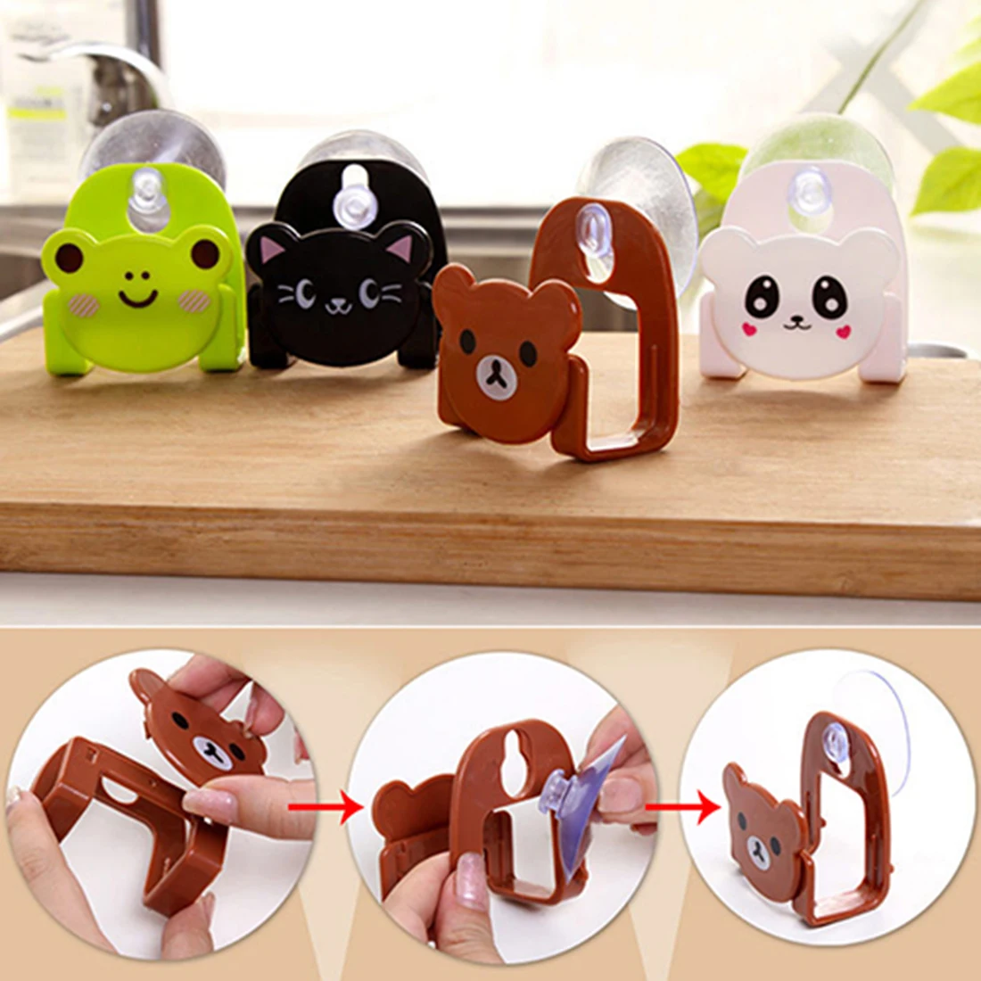 

Suction Sponge Drain Shelf Precise1pc Cute Bathroom Rack Wall Mounted Type Storage Box Animal Cat Bear Soap Holder Drying Holder