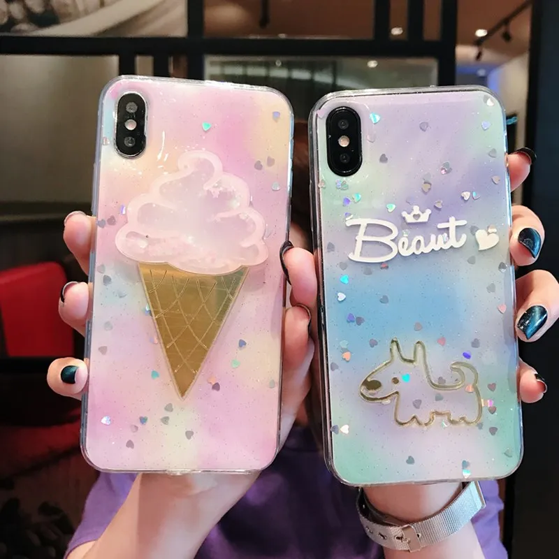 

3D ice cream glitter Phone Cases For iphone X Rainbow sequins tpu for iphone 7 8 6 6 s 6 Plus back cover Coke For Iphone X case