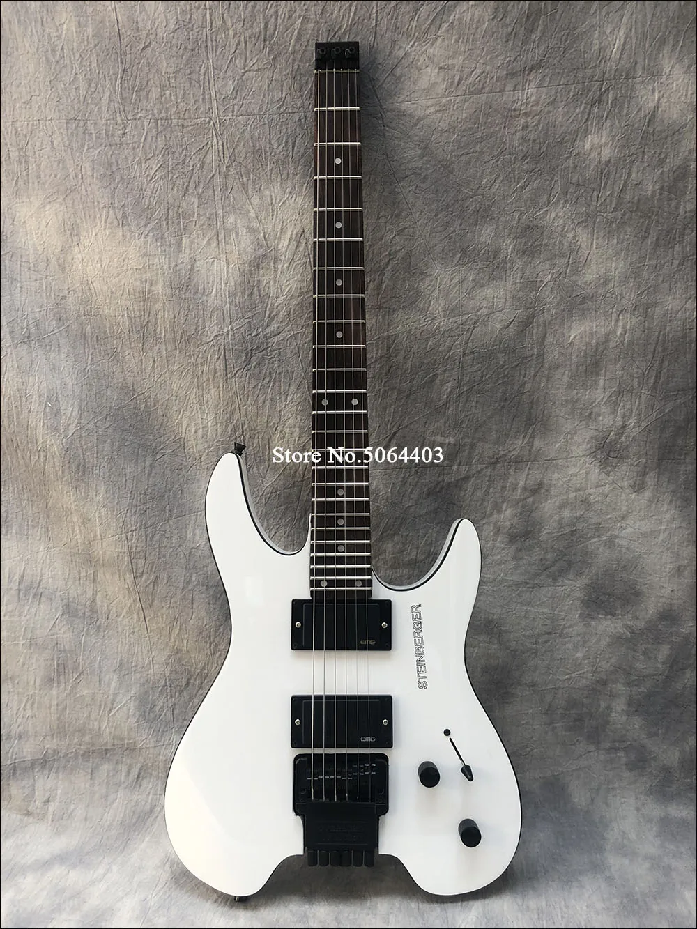 

High quality white electric guitar, headless guitar, portable travel electric guitar, active pickup