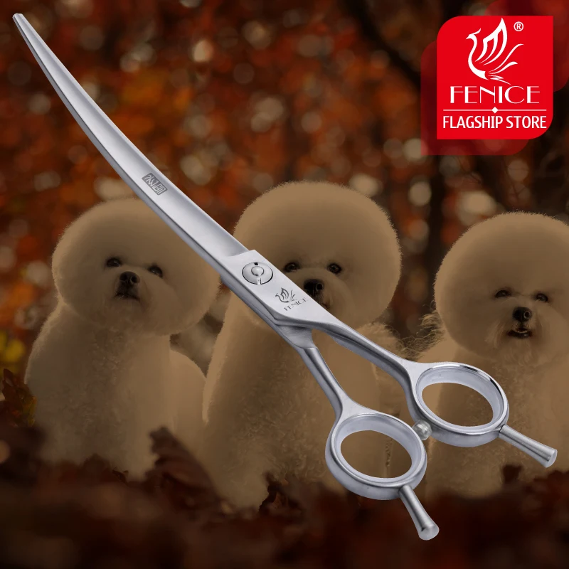 

Fenice Professional pet dog grooming scissors curved shears 7.5 inch silver new stainless steel curved scissors