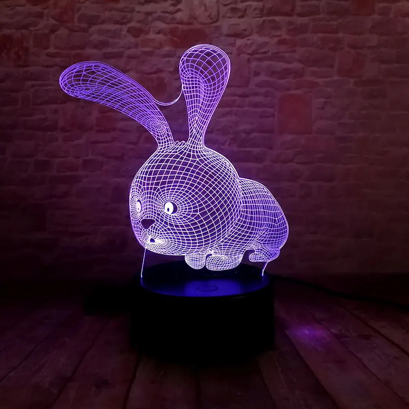 

LED Rabbit Model 3D Illusion Nightlight Colorful Flash Lighting Glow in the Dark Desk Lamp Rabbit Animal Figure Toys