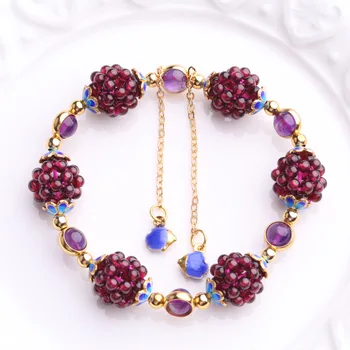 

2017 new wine red garnet single circle bracelet cloisonne pendant 5A class transfer Bracelet