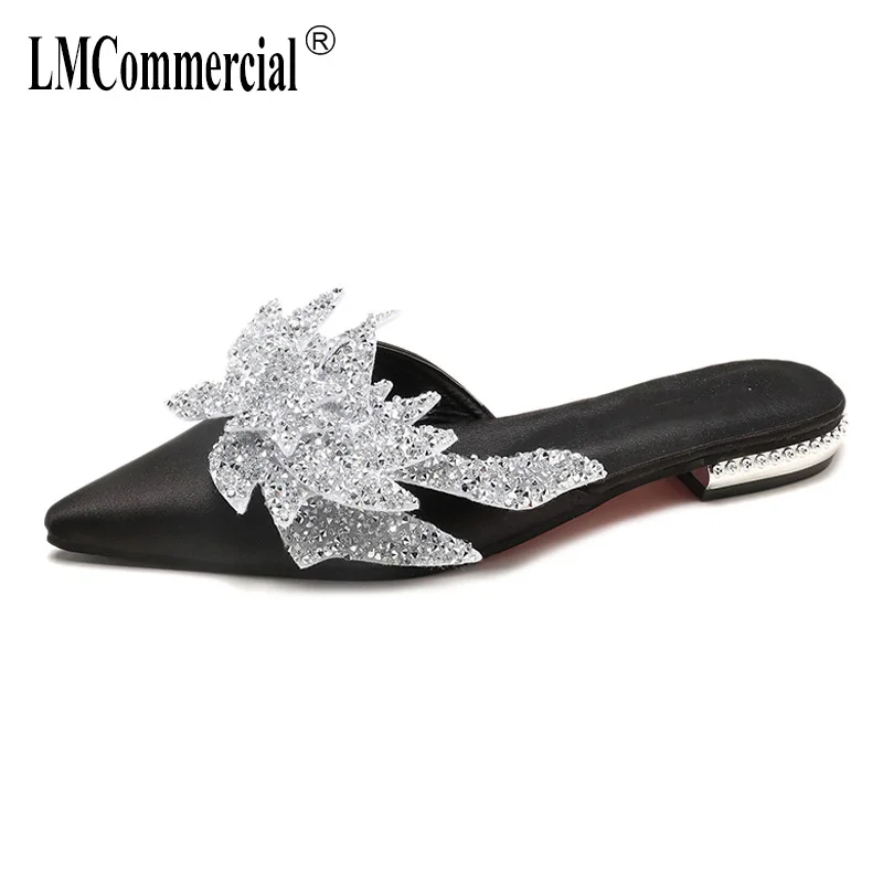 slippers women new Korean version of pointed half slippers flat bottom water drill beach lazy shoes women flip flops Muller slippers women new Korean version of pointed half slippers flat bottom water drill beach lazy shoes women flip flops Muller