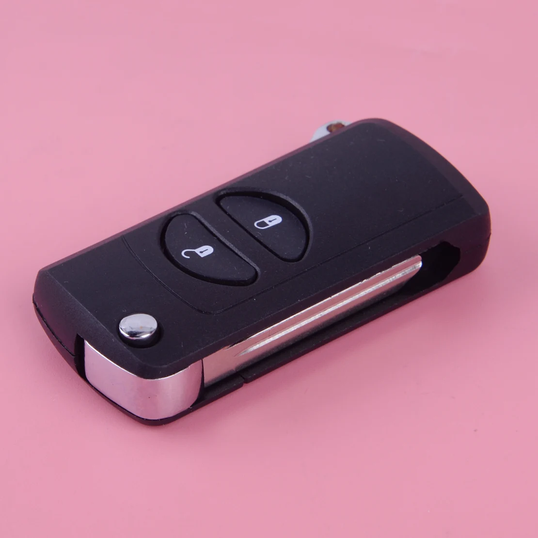 

DWCX Black 2 Buttons Flip Remote Key Case Fob Shell Replacement W/ Uncut Blade fit for Chrysler Dodge Jeep