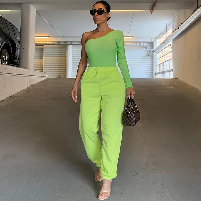 

High Street Jogger Pants Women High Waist Sweatpants Ladies Joggers Casual Trousers Looser Green Orange Autumn New