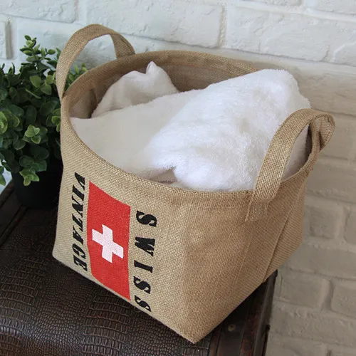 

Large Jute Storage Basket Flag Laundry Basket Clothes Container Storage Baskets 10.6x7.9x7.9Inch Jute Bag