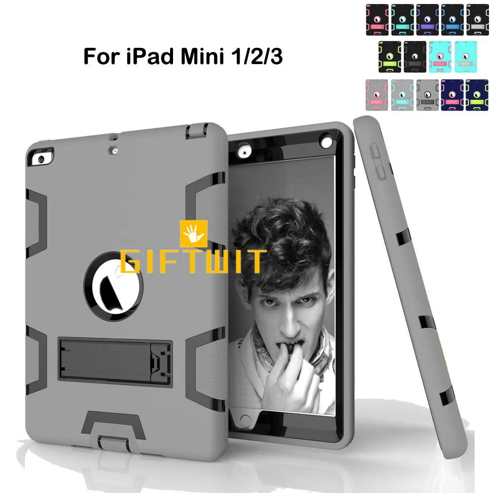 

Case For iPad Mini 1 / 2 / 3, High Impact Resistant Shockproof Heavy Duty Armor Silicon+PC Hybrid Three Layer Stand Cover Case