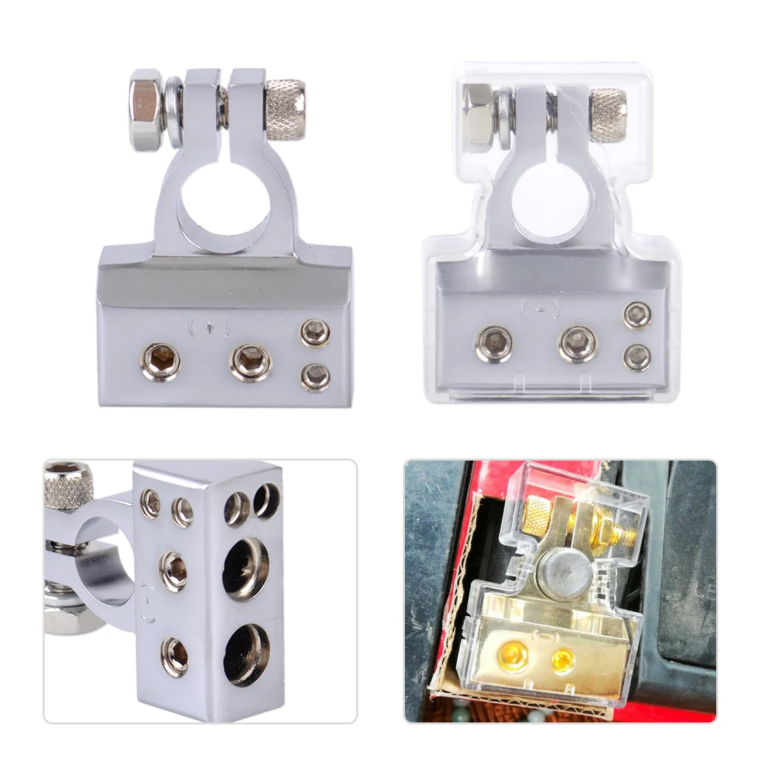 

DWCX 2pcs 12V 2 4 8 Gauge AWG Positive & Negative Car Battery Terminal Clamp Connector with Cover For VW Audi Kia Peugeot