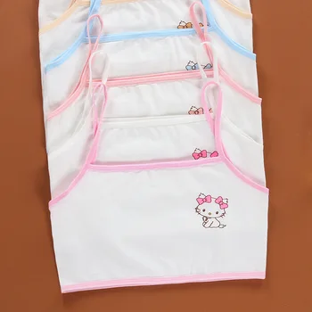 

Vest Style Puberty Girls Summer Cartoon Print Seamless Double Layers Training Bra Tanks Teenage Soft Cotton Underwear Camisoles