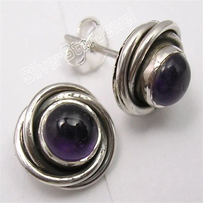 

Silver AMETHYSTS PEARL CARNELIAN UNUSUAL SPIRAL Stud Earrings 1.1CM
