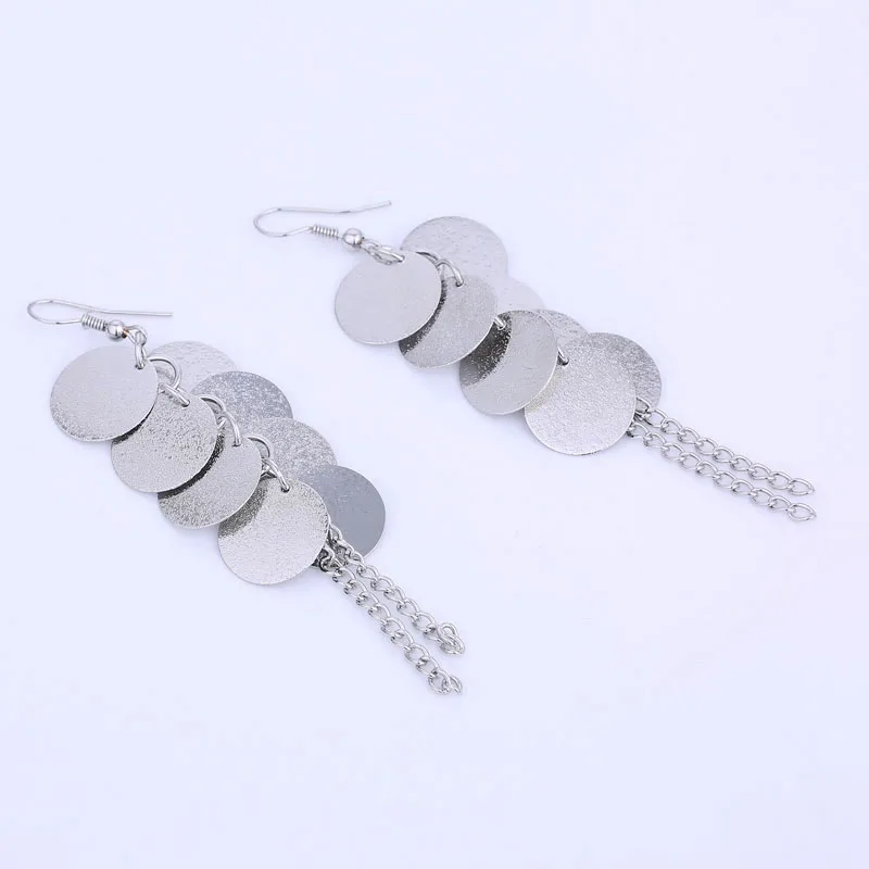 Round Circle Dangle Metal Sequins Earrings Gold Color and Silver Plated Long Hanging Earings Fashion Jewelry 2018 (4)