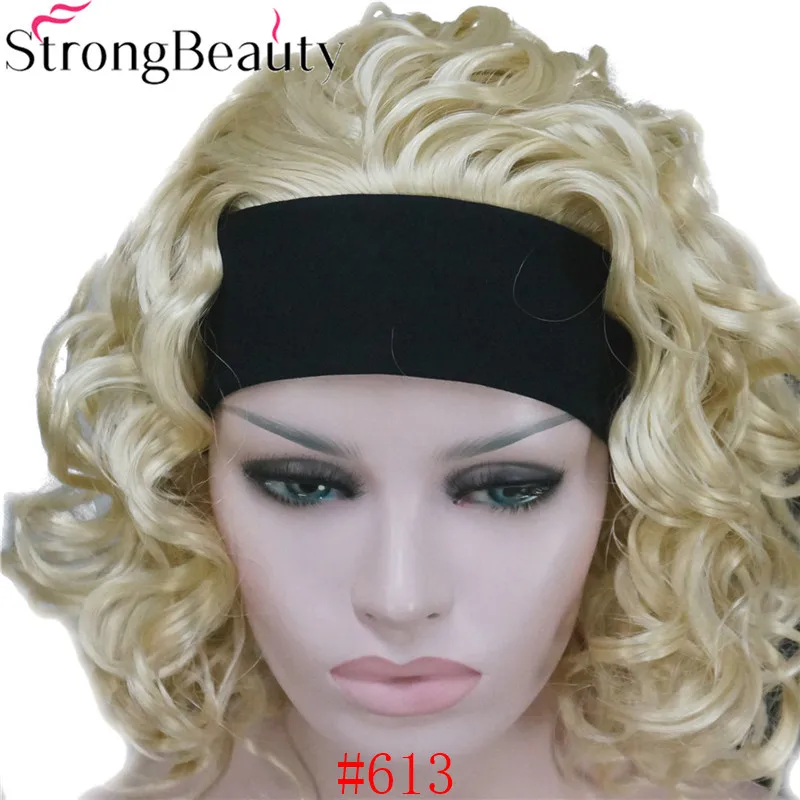 StrongBeauty короткие синтетические для женщин черный/красный/блондинка/коричневый вьющиеся Искусственные парики 3/4 половина парик с повязкой