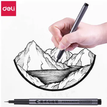 

Deli Marker Pen Art Sketch Pen 0.5mm Fineliner Drawing Painting Fiber Black Oil Marker Pen Manga Comic Design Sketching Painting