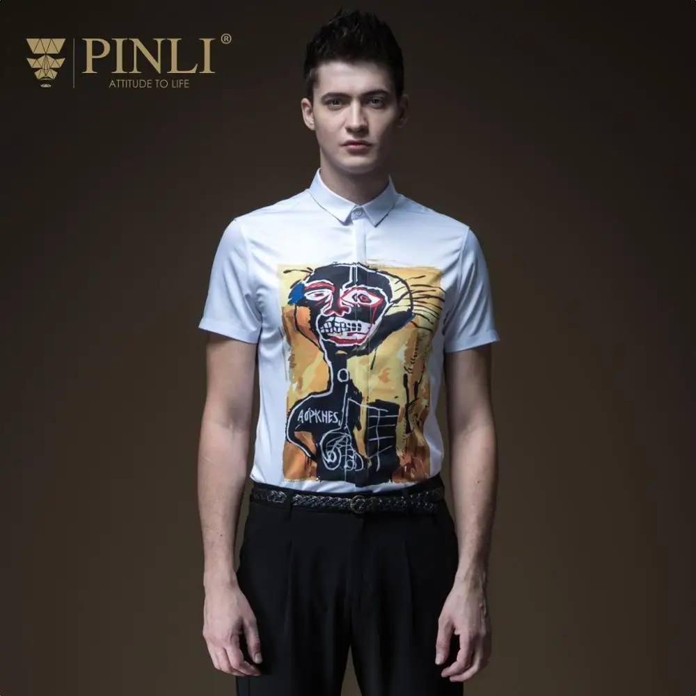 

2019 Camisa Social Masculina Sale Blusas Pinli Summer New Men's Decorated Body Printed Short-sleeved Shirt Blouse B192313448