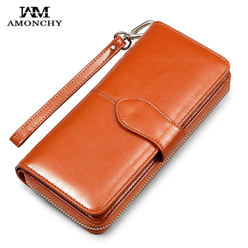 

AMONCHY Women Wallets Practical Artificial Leather Female Clutches Wallet Long Zipper Purses High Capacity Vintage Hasp Clutches