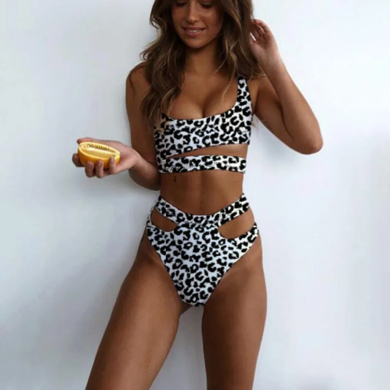 

Sexy Leopard High Waist Bikini 2019 Female Swimsuit Women Cut Out Swimwear Two-pieces Bikini set Bather Bathing Suit Push up