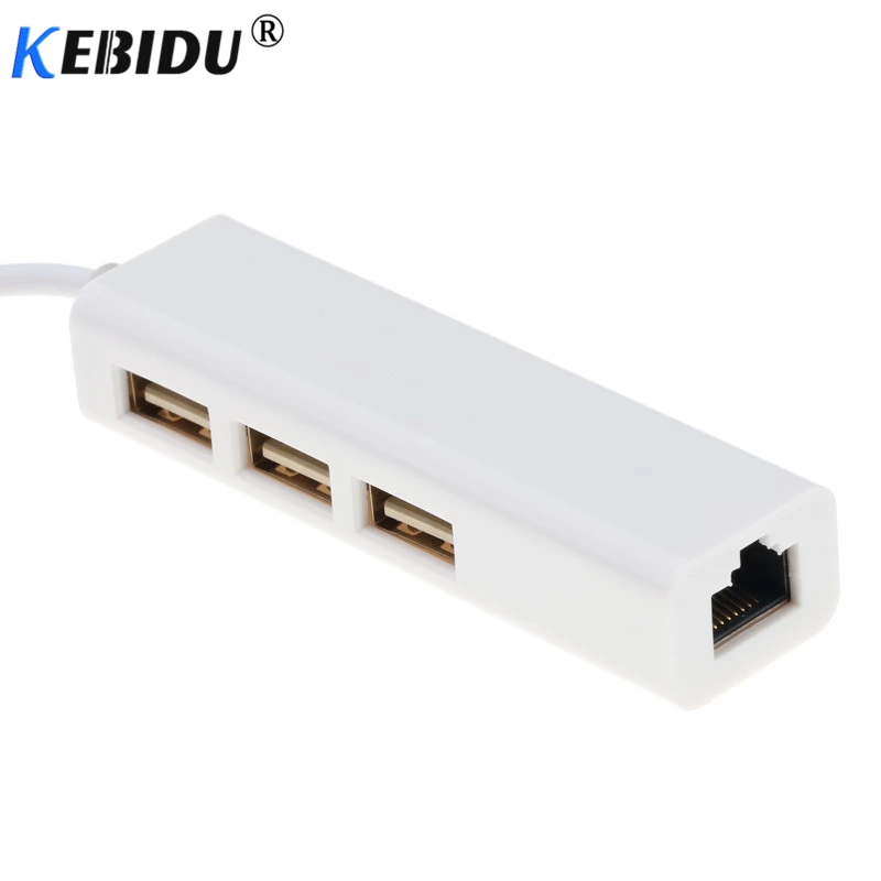 Kebidu usb хаб Type C к Ethernet LAN RJ45 3 порта Кабельный адаптер Сетевая карта USB 2 0 для