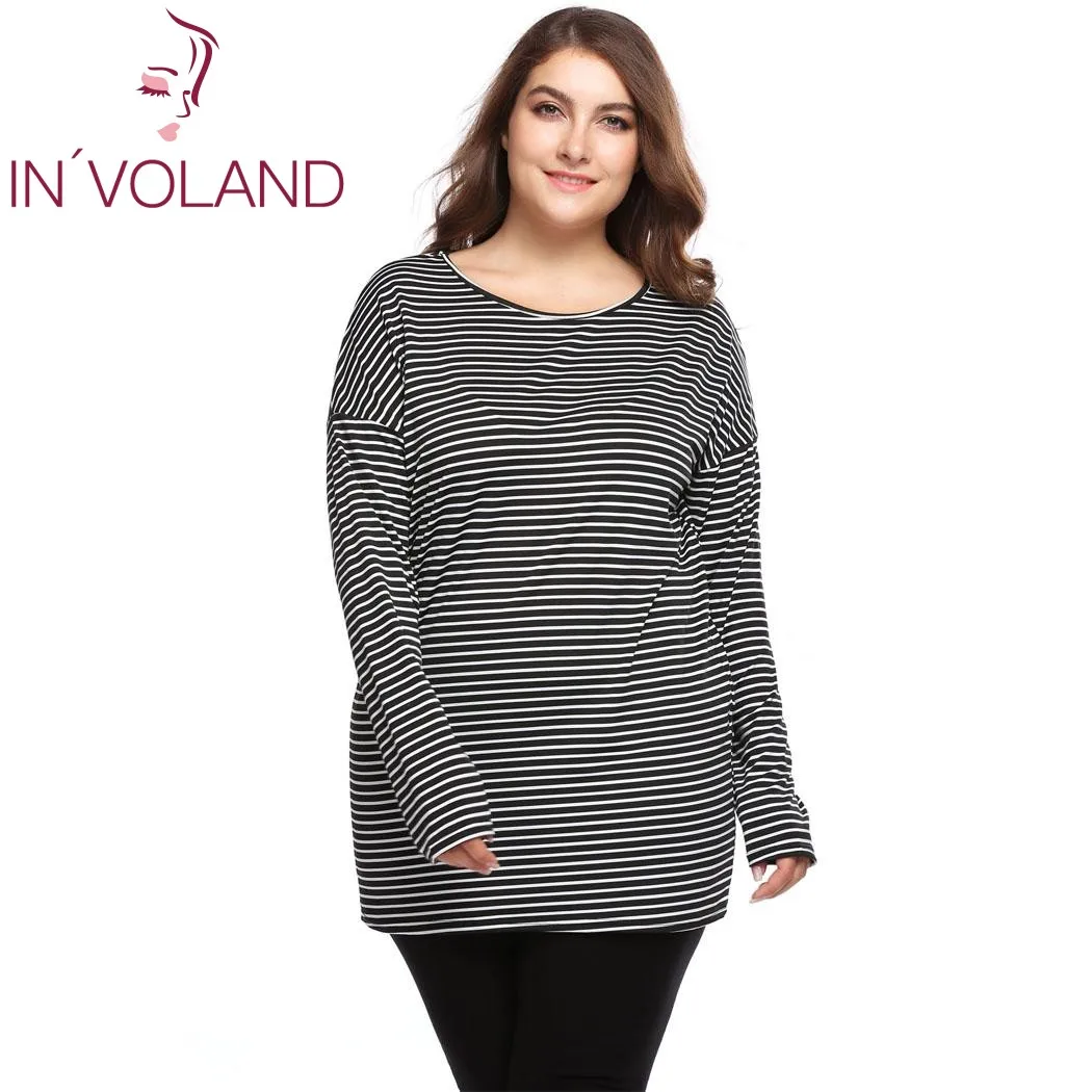 In'voland النساء قمصان قمم زائد الحجم 5xl 2018 الربيع الخريف كبير طويل الأكمام مخطط البلوفرات طويل شيرت تيز كبير الحجم In'voland النساء قمصان قمم زائد الحجم 5xl 2018 الربيع الخريف كبير طويل الأكمام مخطط البلوفرات طويل شيرت تيز كبير الحجم