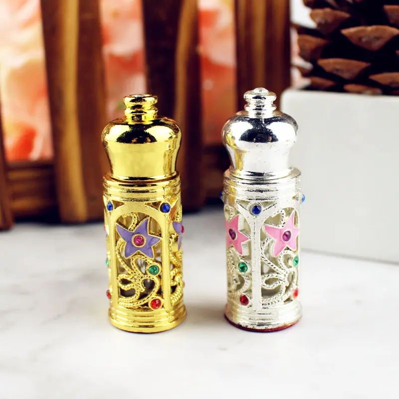 

3ml Antiqued Glass Perfume Bottle Arab Style Metal Essential Oils Bottle with Glass Dropper GOLD SILVER Color