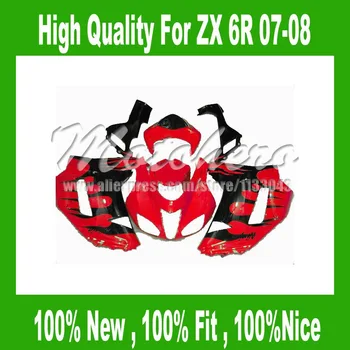 

Full set ZX6R 636 fairing FOR Kawasaki ZX-6R 07 08 Ninja ZX 6R 636 07 08 ZX 6R 636 2007 2008 red flame black Fairing Kits #sdy66