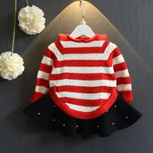 [Bosudhsou.] Новинка осенний свитер для девочек вязаный пуловер в полоску с ушками детская накидка с капюшоном одежда для детей от 3 до 7 лет JH-82