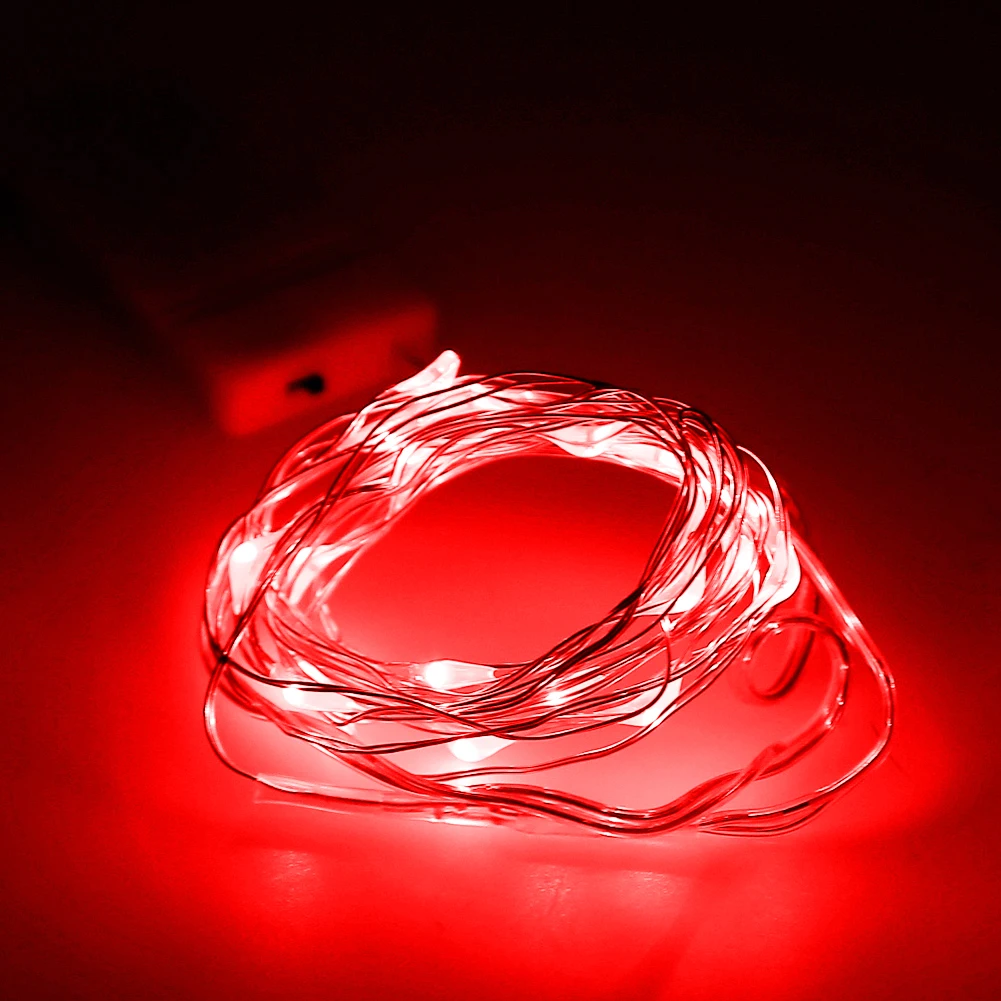 10 шт./лот Micro СВЕТОДИОДНЫЙ гирляндой CR2032 Кнопка Батарея работает 2 м 20 светодиодный S Медь светодиодный свет шнура для рождественской Свадебные украшения - Испускаемый цвет: Red