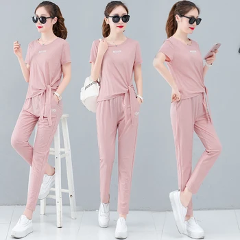 

2019 Spring Cotton Linen Pocket Ropa Deportiva Mujer Casual Letter Brief 2 Piece Set Women Plus Size Fashion Tracksuit