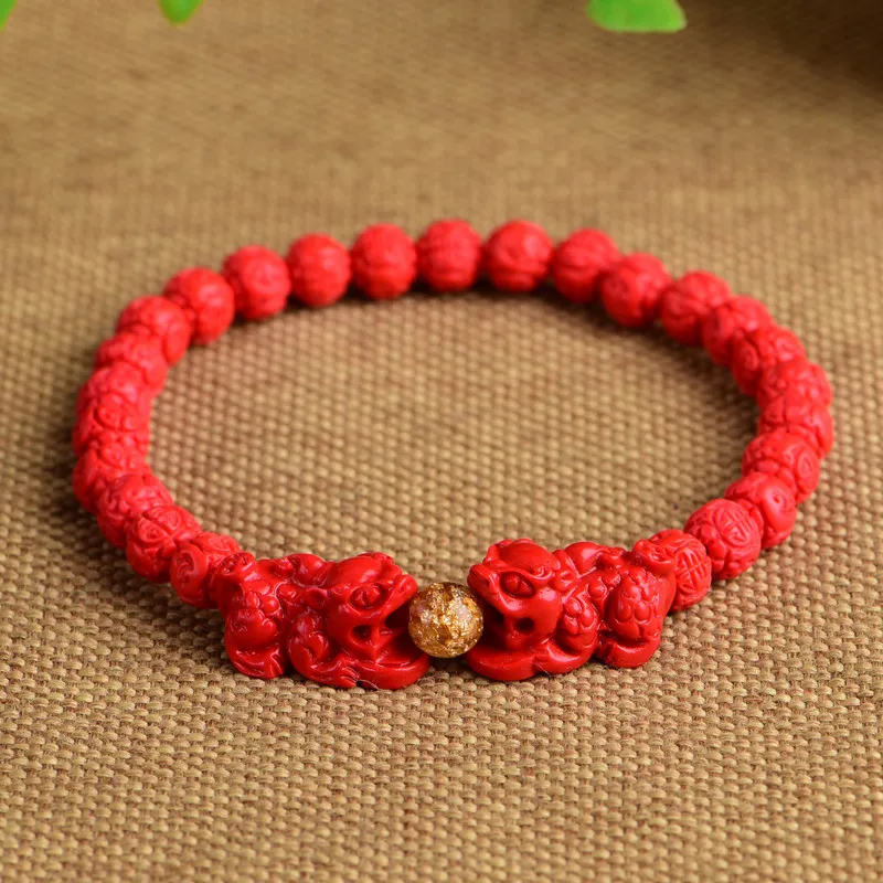 

Natural Cinnabar PiXiu Bracelets Women Men 3D Brave troops Charm Bracelet Hand Knotted Jewelry Accessorie Gift Drop Shipping