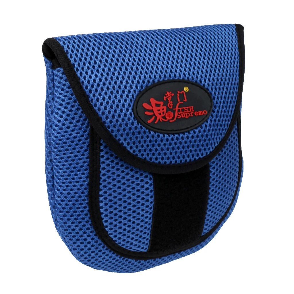 Mesh Cloth Fly Fishing Reel Storage Bag Protective Cover Case Pouch Reel Holder Protector Black/Blue 19.5 x 18 x 2cm