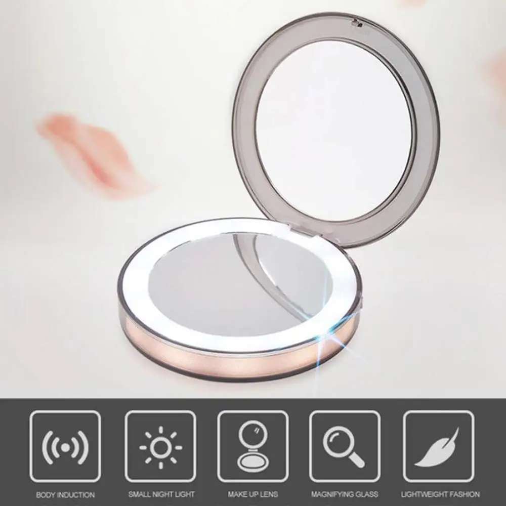 

LED Light Mini Makeup Mirror 1X 3X Magnify Hand Held Fold Small Portable Micro USB Connect Cable Built-in Battery Chargeable