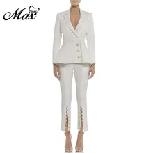 Max Spri Women Formal Pants Suits 2019 New Fashion Full Sleeve Notched Suits Wear To Work
