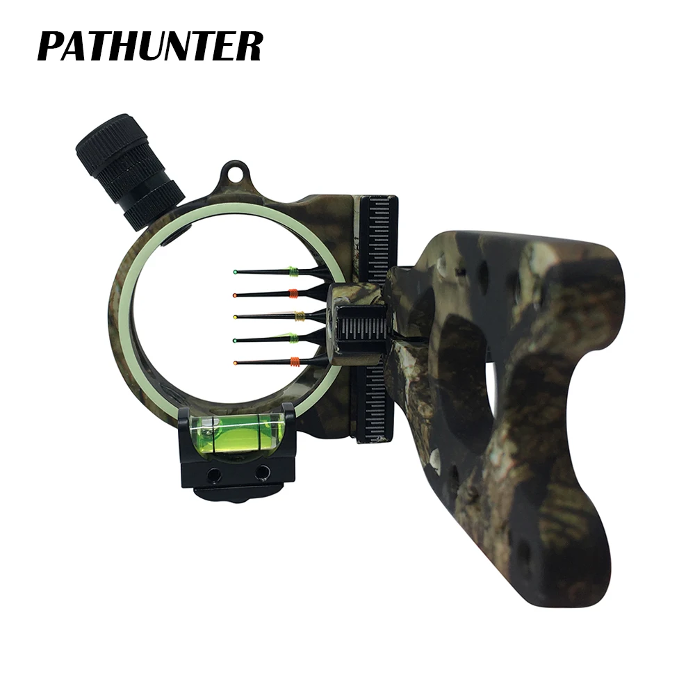 

PATHUNTER Bow Sight 5-PIN 0.019''W/Light Fiber Optic LED Sight Aries Camo Bow Sight Archery Bow Accessories Free Shipping