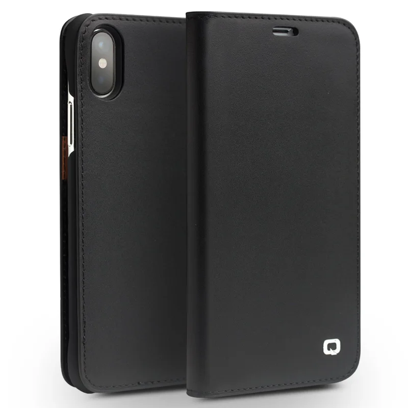 

QIALINO Case for iPhone XS Genuine Leather Flip Case for iPhone X Apple Luxury Ultra Slim Wallet Card Slot Folio Retro Cover