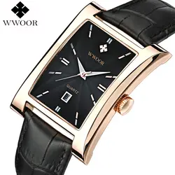Reloj hombre 2018 WWOOR Новый Элитный бренд Кварцевые наручные часы прямоугольник кожаный ремешок модные часы женские relogio feminino часы