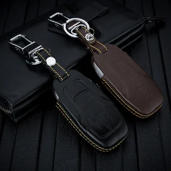 

ABAIWAI Car Key Covers for Ford EVEREST Mustang Taurus Keychain Case Remote Holder Bag Auto Parts Accessories Interior Leather