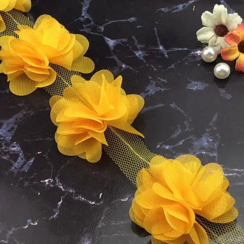 2 ярда = 24 шт. цветы 3D шифон кластер Цветы Кружева платье украшения кружевная ткань аппликация отделка Швейные принадлежности - Цвет: 24