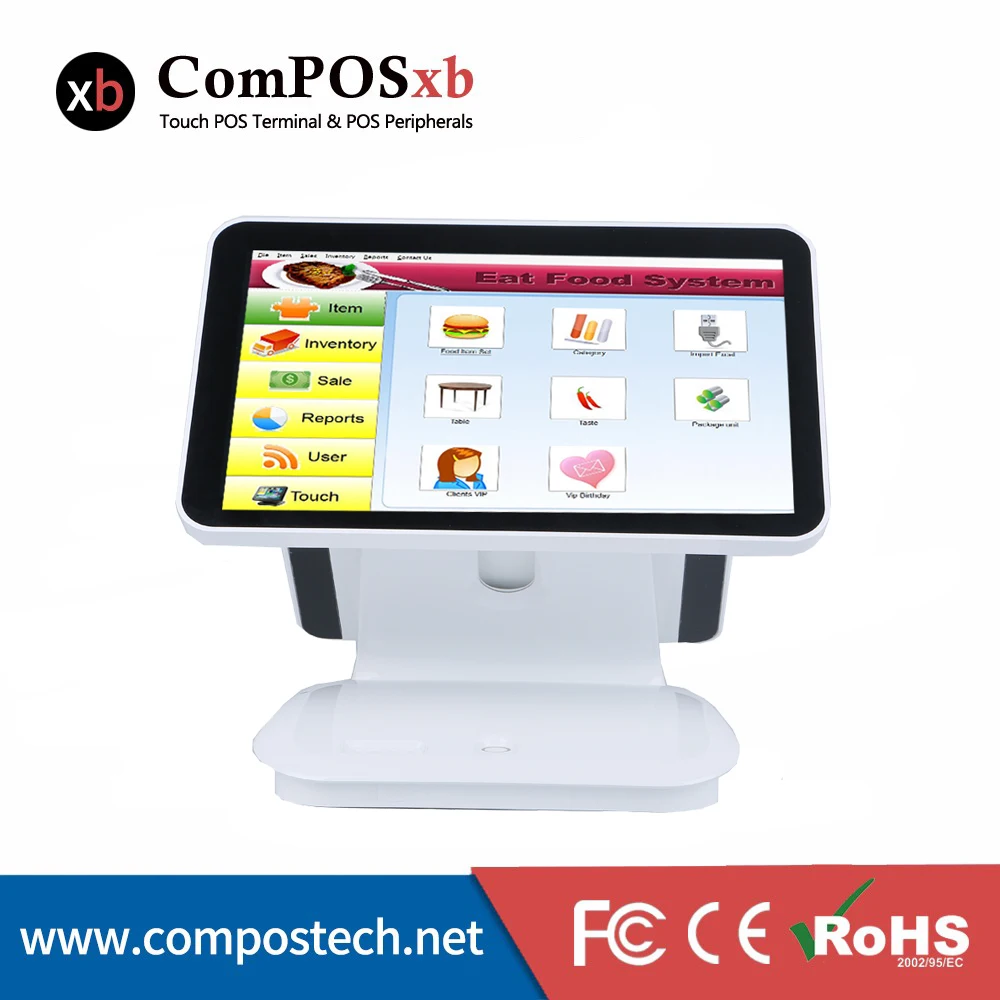 

Elegant Dual POS Machine 15.6+11.6 Inch All In One POS System Capacitive Touch For Pizza Shop
