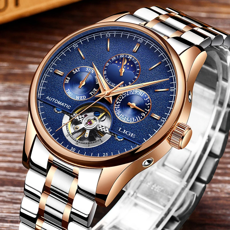 

Relogio Masculino LIGE Mens Watches Top Brand Luxury Automatic Mechanical Watch Men Full Steel Business Waterproof Sport Watches