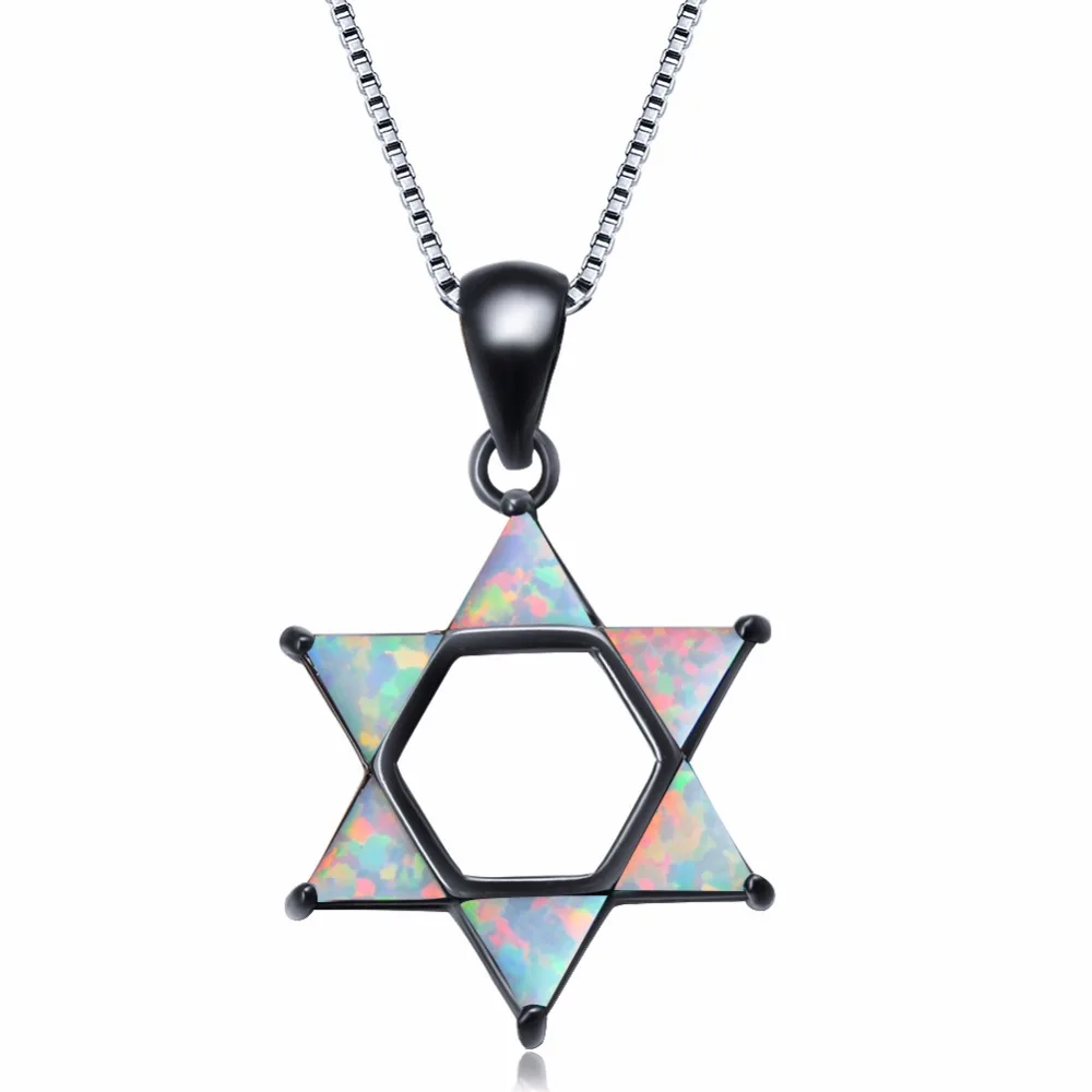 

925 Sterling Silver Filled White/Blue Fire Opal Hexagram Necklaces & Pendants Women Jewelry 2018
