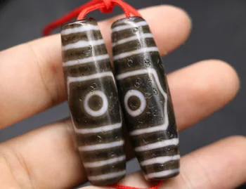 

A Pair of Magic Power Old Tibetan Agate 3 Eye 4 String dZi Bead Amulet 50MM FRAJK Amulet LKbrother Talisman Treasure 5A Top