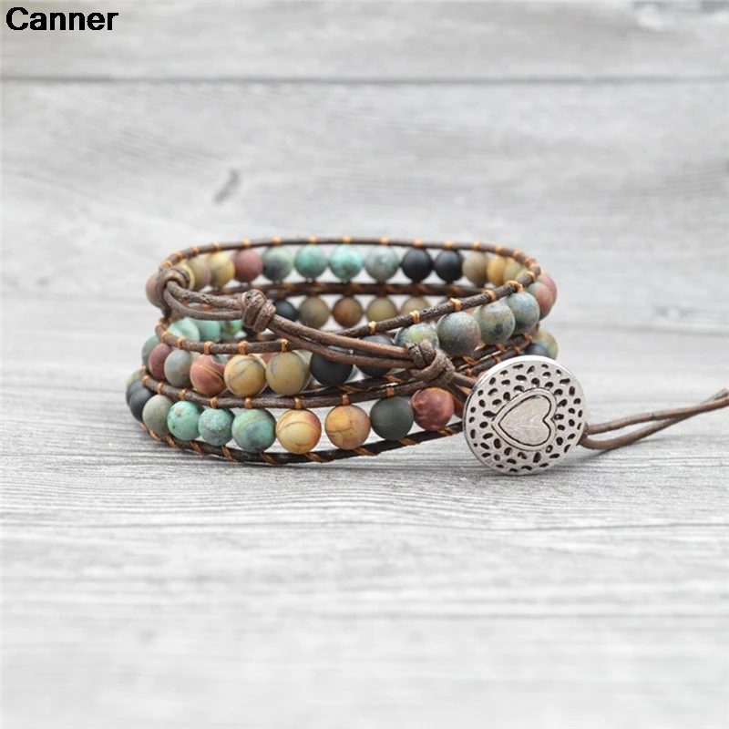 

Canner Leather Bracelet Mixed Natural Stones Charm Bracelets Handmade Braid Boho Bracelet Party Birthday Jewelry Dropship C3