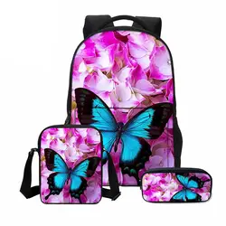 VEEVANV 3 шт./компл. модные 3D Бабочка печать Bookbag холст рюкзаки Для женщин сумки на плечо Детские рюкзаки для девочек школьная сумка